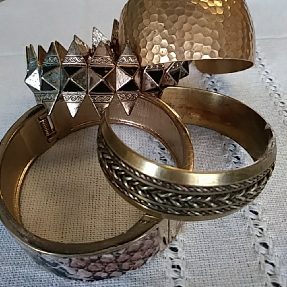 4   vintage brass bangles cuffs and bracelets